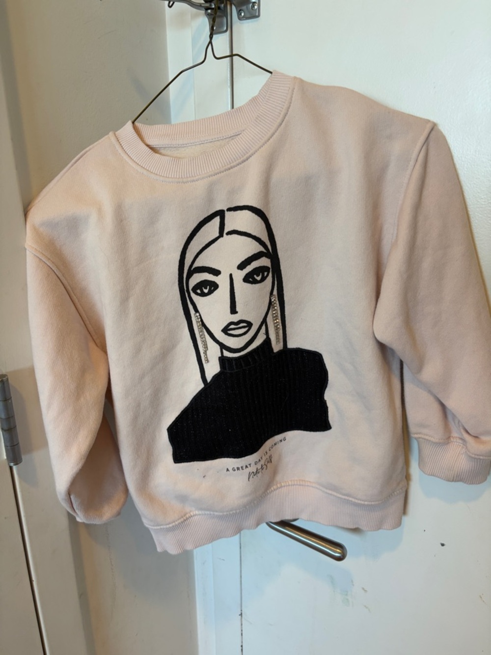 Zara Pink Graphic Sweatshirt with Black Illustration